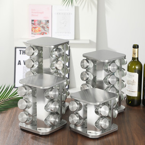 <b>Rotating</b> Stainless Steel <b>Spice</b> <b>Rack</b> Multi Functional Kitchen Storage With 360 Degree Turntable For Seasoning Organization - Product Image 1