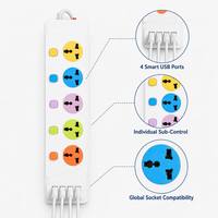 Enchufe de Extensión con Interruptor Individual de 5 Vías y Logotipo Personalizado al por Mayor, Enchufe Europeo, 4 Puertos USB, Cable de 2 m, Protector contra Sobretensiones de 10 A
