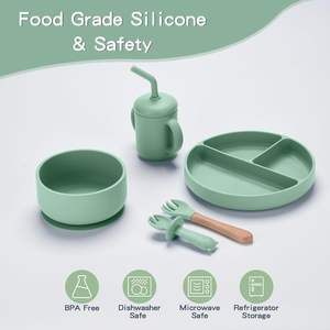 Vaisselle pour bébé en silicone sans BPA, compartimentée, pour nourrissons et tout-petits, ensemble de sevrage pour bébé, ensemble d'alimentation pour bébé en silicone - Product Image 3