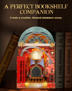 Kit DIY de train miniature pour bibliothèque - Puzzle en bois 3D avec lumière LED, décoration rétro steampunk pour étagère, pour adultes et adolescents (183 pièces) - Product Image 6