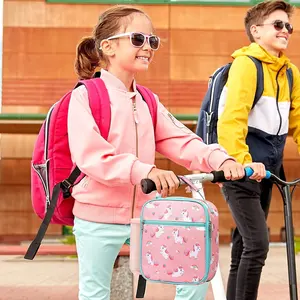Розовая водонепроницаемая сумка для ланча с единорогом для девочек, изолированная сумка для ланча для детей, Портативная сумка-холодильник для ланча для школы с молнией