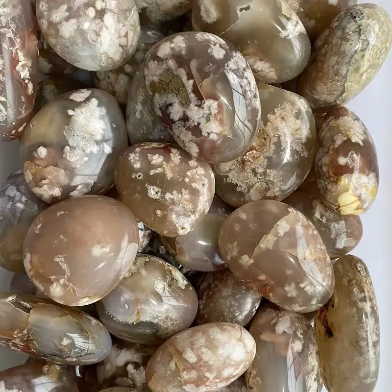 Pedra de palma de ágata natural para flores de cerejeira, pedra de cura com cristais de palma polida, pedra de ágata para fengshui, atacado