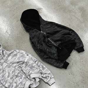 Sudadera con capucha y cremallera para hombre, de gran gramaje, estilo vintage lavado, camuflaje, oversize, estilo streetwear, 7774 - Product Image 1