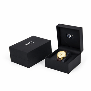 กล่องใส่นาฬิกาแฟชั่น ดีไซน์มินิมอล วัสดุหนัง PU แข็งแรง กล่องของขวัญใส่เครื่องประดับ กำมะหยี่ ปั๊มฟอยล์โลโก้ตามสั่ง ราคาขายส่ง - Product Image 6