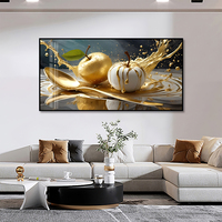 Peinture sur porcelaine encadrée grand format, motif fruits éclaboussés d'or, nature morte artistique, décoration murale avec support en papier pour salon