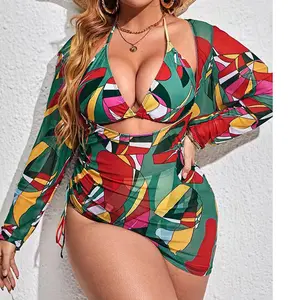 0xl-4xl Ukuran Besar Pakaian Renang Bikini untuk Wanita Brasil 3 Potong Baju Renang dengan Penutup Pakaian Renang Seksi Bikini & Pakaian Pantai