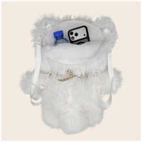 Sac à dos en peluche ours blanc Kawaii, sac à bandoulière en peluche doux et moelleux avec bavoir en dentelle, sac à dos animal de dessin animé pour filles