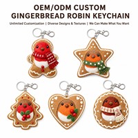 Porte-clés en peluche Robin en pain d'épices personnalisé OEM ODM, cadeau promotionnel de Noël, jouet doux saisonnier avec logo, commande en gros, service personnalisé