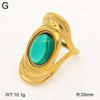 Bague en acier inoxydable doré avec cabochon rouge et noir, géométrique et ajustable, pour femme, cadeau d'anniversaire, bijoux en gros