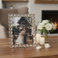 Cadre photo en acrylique transparent perlé, cadre photo à glissière avec support pour bureau, maison, décoration de mariage, OEM acceptable