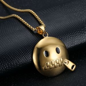 Collar con Colgante de Emoji 'Shut Up' en Acero Inoxidable Chapado en Oro, Joyería de Moda Unisex, Diseño Geométrico, Patrón Asimétrico DZ081 - Product Image 2