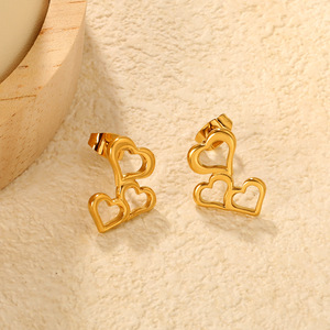 Pendientes con forma de corazón, chapados en oro de 18k, aleación de zinc, poste de acero inoxidable para mujer, regalo, joyería de moda - Product Image 4
