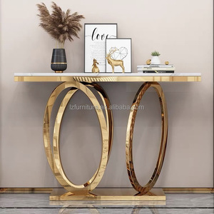 Mesa Consola Estrecha para Pasillo con Tapa de Mármol y Estructura Metálica Dorada para Vestíbulo de Hotel, Apartamento, Proveedor Mayorista - Product Image 4