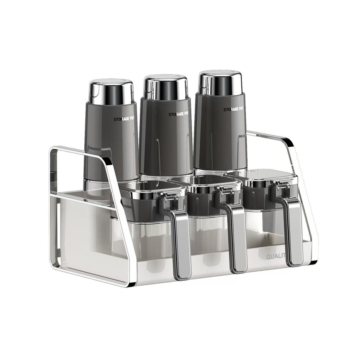 ชุดขวดน้ำมันปรุงรสและเครื่องปรุงรส [ชุด 7 ชิ้น - สีเทา]