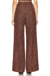 <span class=keywords><strong>Pantaloni</strong></span> Larghi in Tweed di Lusso da <span class=keywords><strong>Donna</strong></span>, Vita Alta con Doppia Fibbia Metallica, Tessuto Mélange <span class=keywords><strong>Bordeaux</strong></span>, Casual per Feste - Product Image 3