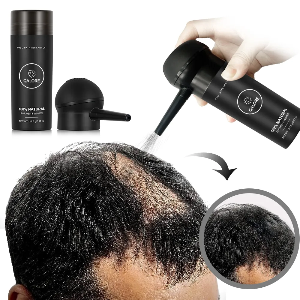 Fibra de cabelo de estilo vegano orgânico de marca própria queratina espessante spray em pó aplicador fibra de construção de cabelo