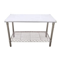 Équipement hôtelier industriel, table de préparation de cuisine commerciale à 2 niveaux en acier inoxydable, revêtement auto-nettoyant, capacité de charge de 300 kg/m