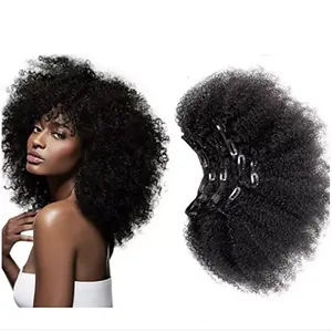 Cheap customization virgin Brazilian hair extension, new star afro kinky curly clip in 100% human hair extensions