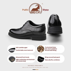 Chaussures habillées décontractées Gongyang pour hommes en cuir véritable à lacets – Semelle souple, respirantes, légères, résistantes à l'usure, pour mariage et occasions formelles - Product Image 4