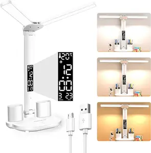 Lampe d'étude Lampe de table tactile pliable Lampe de bureau LED à double tête avec écran LED intelligent 3 modes de couleur et gradation continue