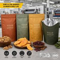 Pure AL folie stand-up pouch, vochtbestendig, herbruikbaar, 30g/50g/100g voor noten, gedroogd fruit, snacks, dierenvoer, export