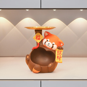 Cute Panda Keychain Resin Figurine Lucky Cat Home Desktop Decoration Feng Shui Living Room Multi Piece Package - Product Image 5