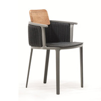 Chaise de salle à manger et de bar d'extérieur en corde d'oléfine tressée, structure en aluminium/acier inoxydable, table ronde et rectangulaire en pierre frittée/teck