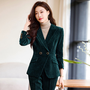 Women Velvet Suit Set Autumn Winter 2024 Formal Two Piece Anti Wrinkle Full Sleeve Polyester Material - Product Image 2
