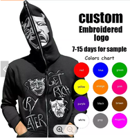 Sweat à capuche zippé intégral pour homme, noir, de haute qualité, lourd, broderie, veste à capuche, 100% coton, nouveau sweat à capuche zippé intégral