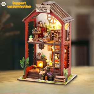 子供のための家具ブックヌークキット3D木製パズルおもちゃでDIY木造住宅を組み立てる