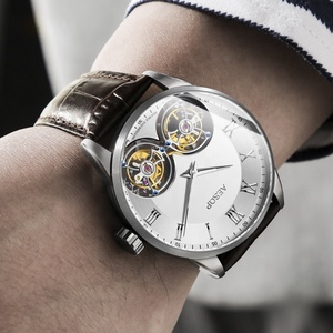 True Double Tourbillon Watch Acero inoxidable Lujo Hombres Hollow Out Skeleton Mecánico Flying Tourbillon Relojes - Product Image 3