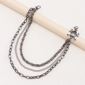 Elegante Cadena de Pantalones de Metal Multicapa con Calavera Pirata Negra, Cadena de Cintura Casual de Hip Hop de Aleación de Zinc, Negro Metálico con Múltiples Eslabones - Product Image 3