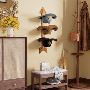 Estante de Pared para Sombreros de Madera, Organizador de Sombreros de Vaquero de 3 Niveles, Color Madera Natural, Estante de Almacenamiento y Exhibición Duradero - Product Image 1