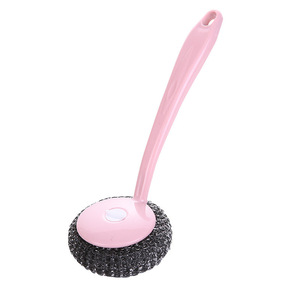 Brosse de nettoyage en fil d'acier inoxydable avec long manche en plastique, tampon à récurer pour cuisine, casseroles, poêles et éviers - Product Image 1