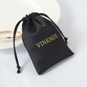 High Quality Custom 13*18cm Satin Drawstring Pouch <b>Small</b> Black Rose Gold & Large Dust Silk for Jewelry with Pink <b>White</b> Logo - Product Image 1