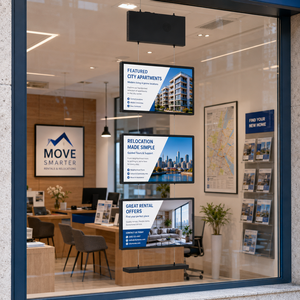 Affichage numérique triple écran FHD de 21,5 pouces orienté vers la fenêtre pour <span class=keywords><strong>agence</strong></span> immobilière, affichage des propriétés 24h/24 et 7j/7 - Product Image 1