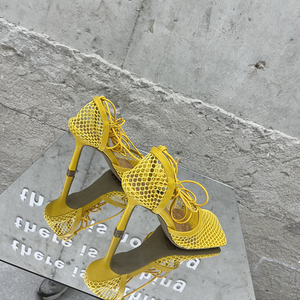 Sandalias de tacón de aguja con cordones y correa al tobillo, de malla, de tacón alto, estilo cuadrado, a la moda, para verano 2024 - Product Image 5