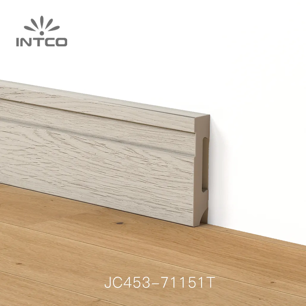 INTCO Hot Selling Waterproof Easy to Install Floor Accessories Wood Color Plastic Wall Skirting Decoration Baseboard