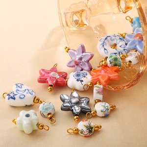 Abalorios de Flores de Cerámica Multicolor, Accesorios de Joyería DIY para Manualidades, Colgantes Unisex con Ganchos Chapados en Oro - Product Image 2