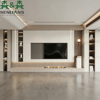 Mueble de TV Moderno Minimalista SLS con Chimenea Integrada, Acabado en Madera Clara con Retroiluminación LED, Mueble Multimedia Personalizado