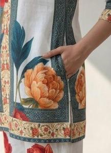 Vestido Elegante de Doble Botonadura para Mujer, Ropa Casual de Alta Calidad, Tela de Algodón Transpirable, Diseño Geométrico Abstracto, Ligero - Product Image 5