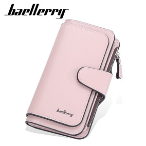 กระเป๋าสตางค์แบบยาวพับสามตอนสำหรับผู้หญิง ยี่ห้อ Baellerry ทำจากหนัง PU พร้อมซิปใส่บัตร สีชมพูอ่อน ขนาด 7 นิ้ว - Product Image 1