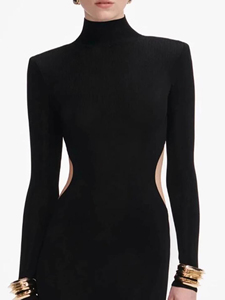 Abito da donna a <span class=keywords><strong>maniche</strong></span> <span class=keywords><strong>lunghe</strong></span> con collo alto in maglia, tinta unita, sexy, slim-fit, con <span class=keywords><strong>schiena</strong></span> <span class=keywords><strong>scoperta</strong></span>, novità Primavera Autunno 2026 - Product Image 2