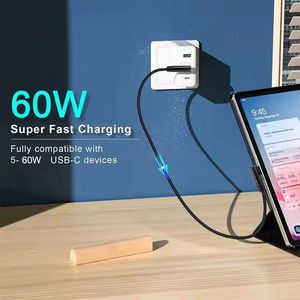 High Speed Nylon 60W 3A Type C <b>Cable</b> Fast Charging 90 Degree Angle Charging <b>Cable</b> USB C to USB C Data <b>Cable</b> For Phone 15 16 - Product Image 3