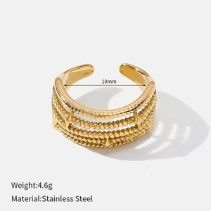 18K Gold Plated <b>Stainless</b> <b>Steel</b> Open <b>Ring</b> Set Geometric Heart Stacking Bands for Women Party Gift - Product Image 2