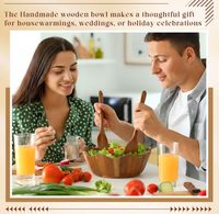 Nouveau produit tendance : grand saladier en bois d'acacia ondulé, ensemble de bols à salade en bois avec fourchette et cuillère pour la cuisine à domicile