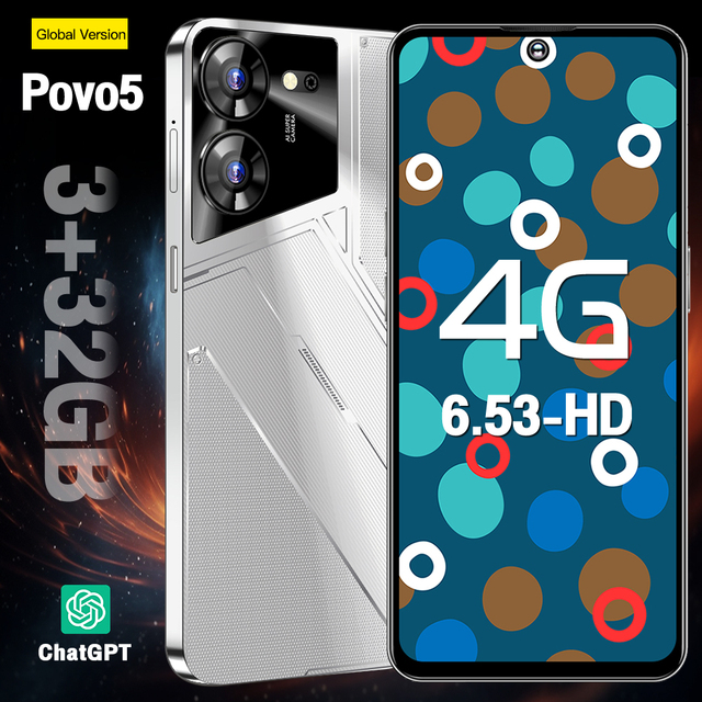 Povo5 Smartphone 6.53 Inch Incell Punch Screen 4G Mobile Phone 3GB+32GB Dual SIM