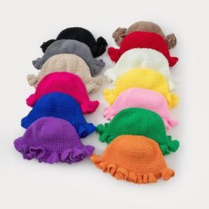 Otoño e invierno, color sólido, tejido ahuecado, hilo de ganchillo, borde de volantes, Jersey simple y versátil, sombrero de pescador - Product Image 3