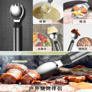 Ensemble de couteau, fourchette et cuillère en acier inoxydable personnalisé, portable, pliable, pour le camping en plein air, forme ronde T05 - Product Image 5