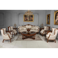 Ensemble de salon classique de style américain, meubles de luxe en bois massif sculpté, canapé et table basse antiques pour la maison
